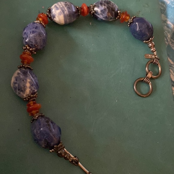 Sodalite bracelet with toggle closure 925 Sterling Silver Size 7” Vintage - Picture 3 of 6